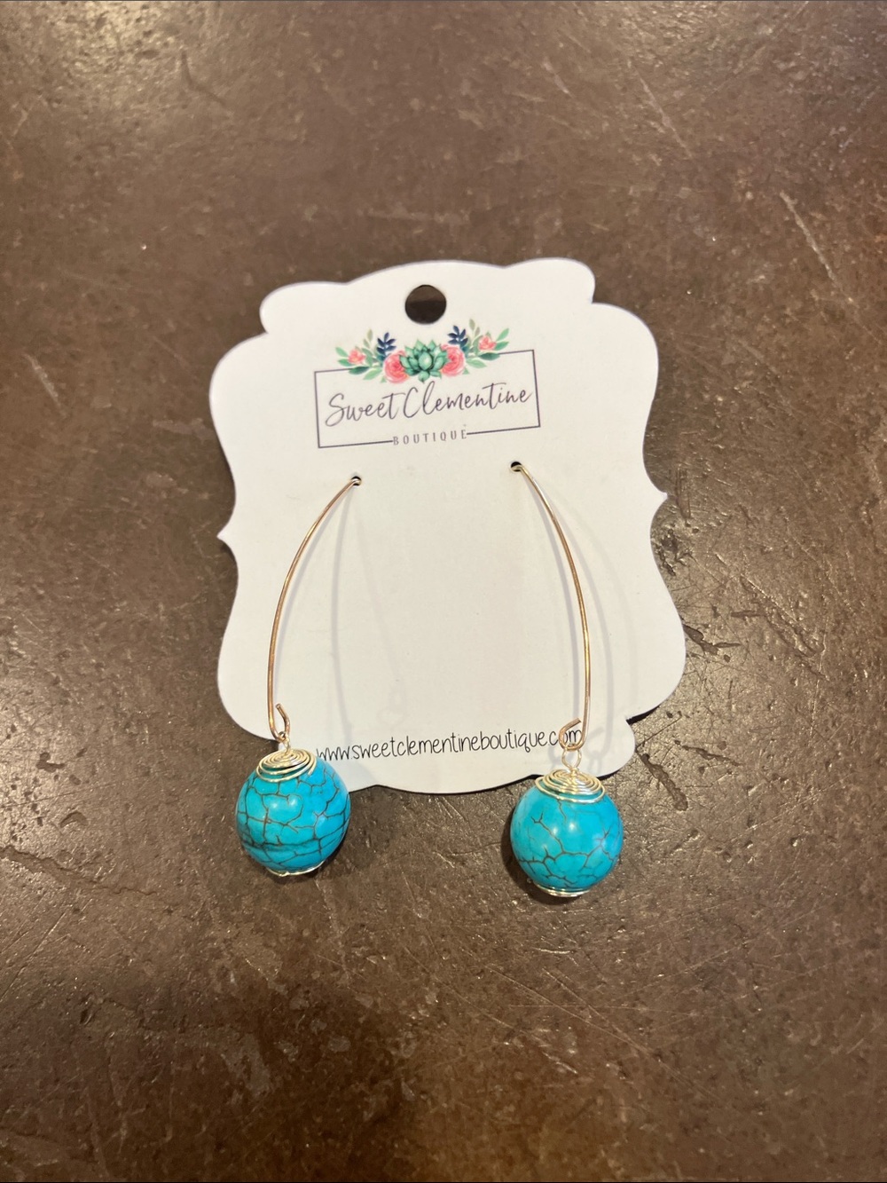 Sweet Clementine Turquoise Drop Hoop Earrings